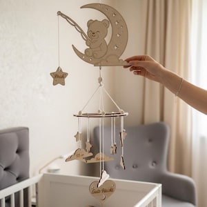 File tagliato al laser per neonati, mobile luna e orso, decorazione in legno fai da te per la cameretta del bambino, aiuto per dormire, svg dxf ai pdf lbrn2, download digitale, regalo per la nascita