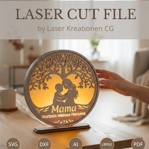 Laser Cut File Muttertag LED Lampe | Nachtlicht Mama Geschenk | Dekobeleuchtung Herz Baum Liebe | Lightbox Mutter Kind DIY