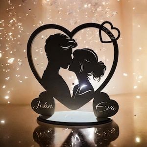 Fichier de découpe de cœur de couple embrassant (ai,dxf,svg,lbrn2,pdf) | Saint Valentin | Cadeau | Amour | amoureux | Découpe laser | Brûlure légère | SVG