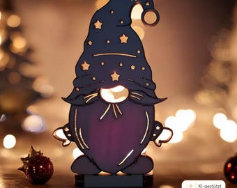 Gnome tealight holder file (ai,dxf,svg,lbrn2,pdf) | 7 tealight gnomes | Windlight | Tealight | Christmas | 4 mm plywood | Laser cut |