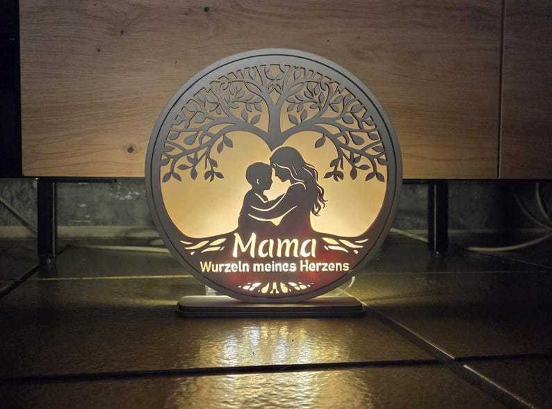 Lámpara LED para el Día de la Madre con archivo cortado con láser | Luz nocturna de regalo para mamá | Iluminación decorativa con forma de corazón y árbol | Caja de luz para madre e hijo (hazlo tú mismo) imagen 8