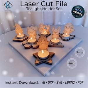 Laser cut file tealight holder Christmas set | Lantern laser cut file | SVG candle holder | Christmas decoration wooden tealight holder craft