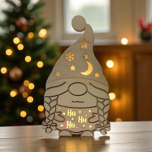 Fichier lampe Gnome femme (ai, dxf, svg, lbrn2, pdf) | lumière de gnome | lanterne gnome | décoration de gnome | gnome | Gnome | Noël