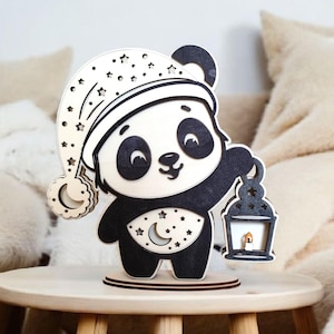 Luce notturna per bambini | File di taglio laser Baby Panda ai,dxf,lbrn2,pdf,svg | lampada da notte | camera dei bambini | decorazione | luce notturna | Legno |Regalo