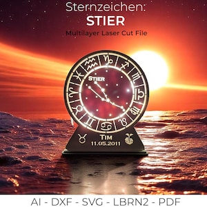 Taurus Laser Cut File | Sternzeichen Stier Lampe SVG | Multilayer Nachtlicht Vorlage | dxf ai pdf lbrn2 | Zodiac Sign Cutting File Deco lamp