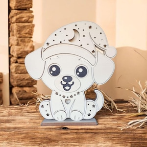 Luce notturna per bambini | Cucciolo di cane | File di taglio laser ai,dxf,lbrn2,pdf,svg | Luce notturna per la cameretta dei bambini | Lampada da comodino decorativa | Regalo per la nascita