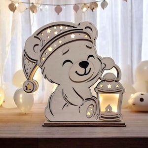 Luce notturna per bambini | Orso | File tagliato al laser svg, ai, dxf, lbrn2, pdf | Lampada da notte per cameretta dei bambini | regalo per la nascita| decorazione | legno | Laser |