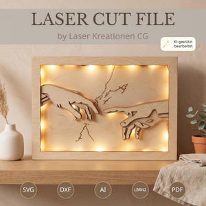 LED-bildfil för Adams skapelse (ai, dxf, svg, lbrn2, pdf) | Bild | Belysning | Fresk | Michelangelo | Dekoration | Laserskärning | Laser | Gud