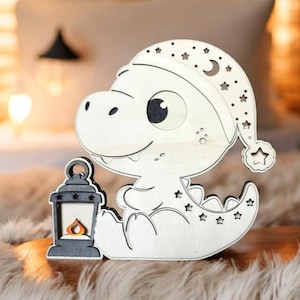 Luce notturna per bambini T-Rex file di taglio laser ai, dxf, lbrn2, pdf, svg lampada da notte decorazione per la cameretta dei bambini luce per dormire laser regalo per la nascita
