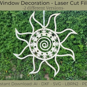 Window hanger sun laser cut file window decoration wooden pendant sun ornament svg dxf ai lbrn2 pdf decoration hanging decoration window decoration door decoration