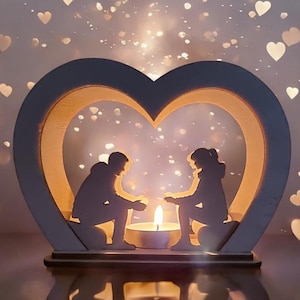 File di taglio laser “Portacandele romantico – coppia al falò” (ai,dxf,svg,lbrn2,pdf) | San Valentino | regalo | falò | coppia |