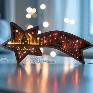Sternschnuppe LED- Lampe | Datei (ai,dxf,svg,lbrn2,pdf) | Weihnachten | Weihnachts- Szene | Deko | Winter | Lasercut | Stern von Bethlehem