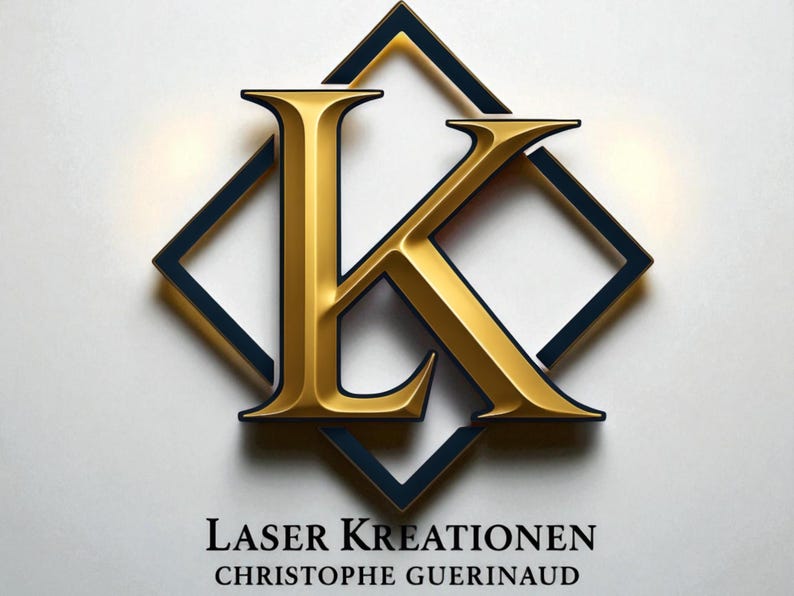 May include: Gold-colored letters "LK" in a stylized font, set within a dark blue diamond shape, against a white background. The text "LASER KREATIONEN" and "CHRISTOPHE GUERINAUD" are below the logo.