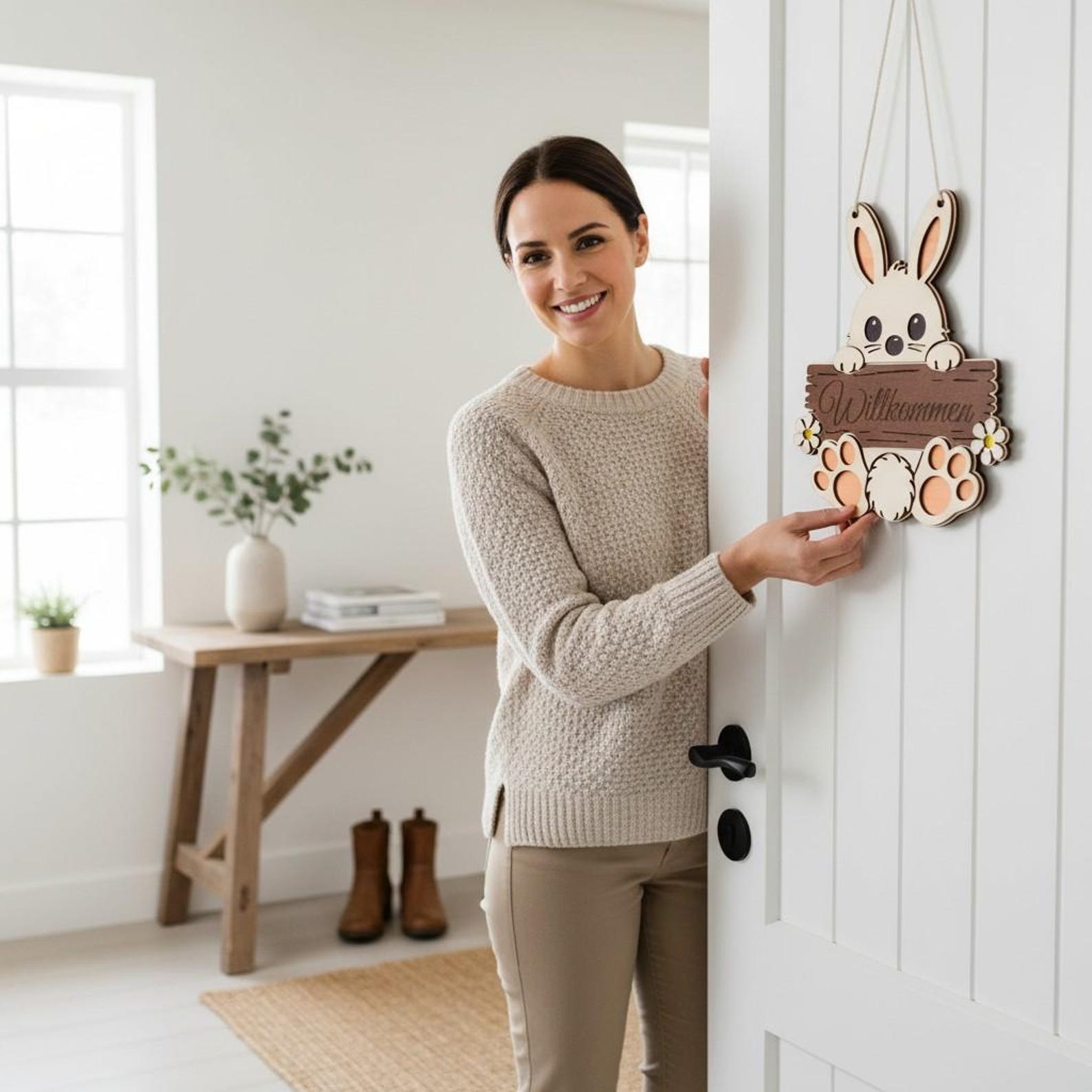Easter Bunny Door Hanger Laser Cut File | Beautiful Spring Welcome Sign ...