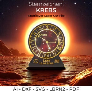 Cancer Laser Cut File | Sternzeichen Krebs Lampe SVG | Multilayer Nachtlicht Vorlage | dxf ai pdf lbrn2 | Zodiac Sign Cutting File Deco Lamp