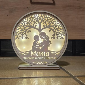 Lámpara LED para el Día de la Madre con archivo cortado con láser | Luz nocturna de regalo para mamá | Iluminación decorativa con forma de corazón y árbol | Caja de luz para madre e hijo (hazlo tú mismo) imagen 7
