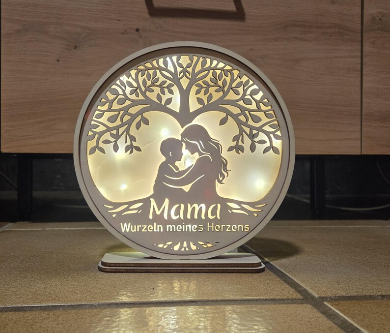 Lámpara LED para el Día de la Madre con archivo cortado con láser | Luz nocturna de regalo para mamá | Iluminación decorativa con forma de corazón y árbol | Caja de luz para madre e hijo (hazlo tú mismo) imagen 7
