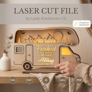 Laserskuren fil Husbil LED-belysning | Husvagn Sommardekor | Campingbil Ljuslåda | LED Campingdekor | SVG Gåva Semester