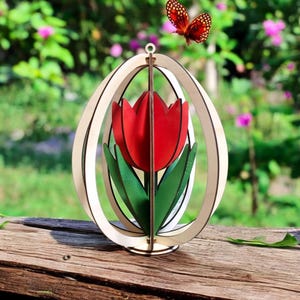 Laserschnitt-Datei 3D Tulpe in Osterei (ai,dxf,svg,lbrn2,pdf)| 3D Tulpe | Ostern | Frühling | DIY Osterdekoration | Aufhänger und Aufsteller