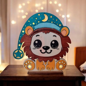 Luce notturna per bambini | Cucciolo di leone | File di taglio laser ai,dxf,lbrn2,pdf,svg | Luce notturna per cameretta bambini | Decorazione | Lampada da notte | Regalo per la nascita