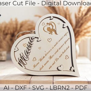 Fichier découpé au laser pour la fête des mères | Cadeau pour maman en forme de cœur | Couronne de coeur en bois | Cintre décoratif gravé | Décoration suspendue DIY | Cœur multicouche svg dxf lbrn2 pdf