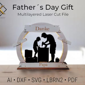 Laser Cut File Vatertag | Deko Licht | DIY Lampe SVG | Danke Papa Geschenk | LED Father's Day Sign | Holzleuchte Bastelvorlage | Nachtlicht
