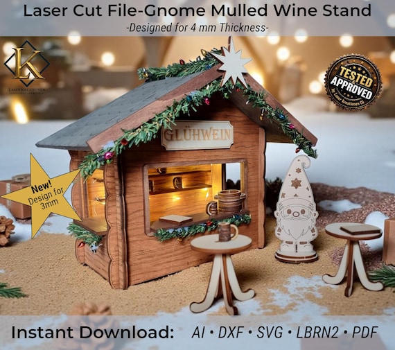 Laser Cut File Weihnachtswichtel Glühweinstand | Winter Light Decor | Christmas Market Laser Cut File | Wichtelhaus Weihnachtsdeko mit Licht