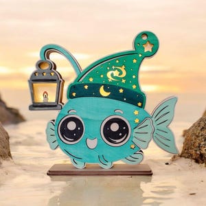 Luz de noche para niños | Bebé pez rape Archivo cortado por láser | ai,dxf,lbrn2,pde,svg | Luz de noche habitación infantil | Luz decorativa | Regalo de nacimiento