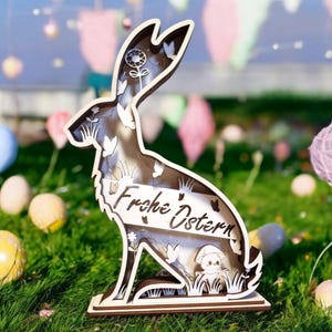 LED-Osterhase-Datei (ai,dxf,svg,lbrn2,pdf) | Frohe Ostern | Hase | Küken | Ostern | Beleuchtung | Lampe | Laser | Frühling | Sperrholz |
