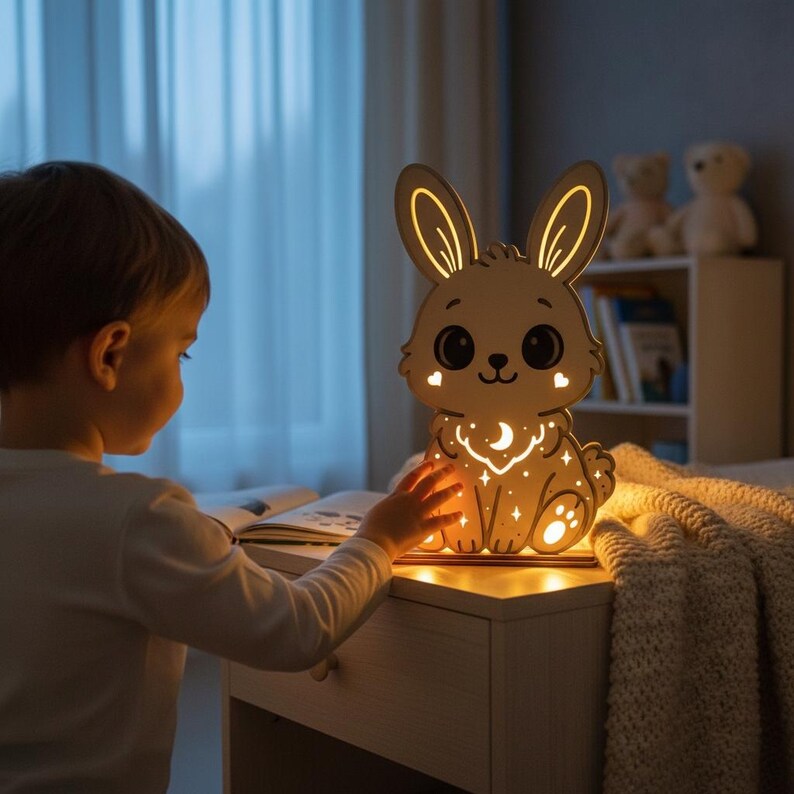 Pink Rabbit Night Light Laser Cut File Rabbit Night Light | LED Night Light for Baby | Nursery ...