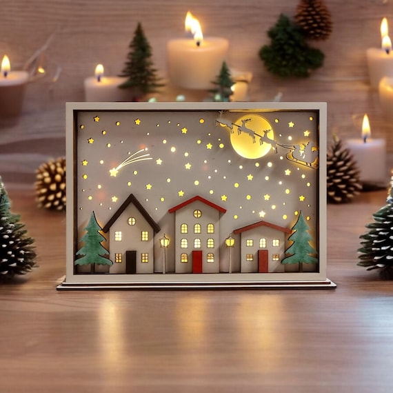 LED-Weihnachtsbild-Datei (ai,dxf,svg,lbrn2,pdf) Weihnachten | Winter | Beleuchtung | Bild | Weihnachtsmann | Laser | Lasercut | Dekoration |