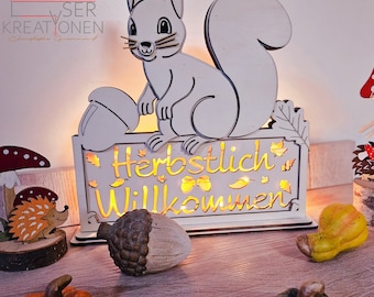 Squirrel LED Lamp | File (ai, dxf, svg, lbrn2, pdf) | Autumn | Lighting | Decoration | Autumnal Welcome | Laser | Laser Cut | Light