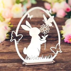 Fichier laser de décoration de Pâques (ai, dxf, svg, lbrn2, pdf) | Lapin de Pâques debout | Décorations de Pâques DIY | Pâques | Printemps | décoration de printemps | découpe laser |