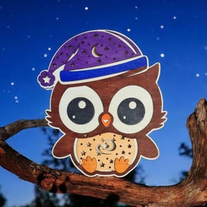 Luce notturna per bambini | Gufo bambino | File di taglio laser ai,dxf,lbrn2,pdf,svg | Luce notturna per la cameretta dei bambini | Lampada da comodino decorativa | Regalo per la nascita
