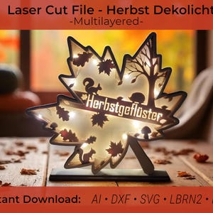Luz decorativa de outono com corte a laser | Luz de folha de bordo de outono | LED outono dxf ai | Luz noturna | Caixa de luz cortada a laser | Iluminação decorativa de outono SVG