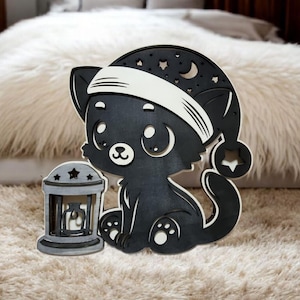 Luce notturna per bambini, file di taglio laser per gattini, ai, dxf, lbrn2, pdf, svg, lampada da notte, decorazione per la cameretta dei bambini, luce per dormire, regalo laser per la nascita