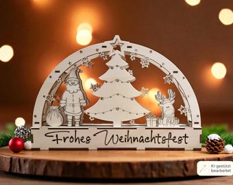 Schwibbogen file (ai,dxf,svg,lbrn2,pdf) | Santa Claus and reindeer | Christmas | Lighting | Decoration | Laser | Laser cut 4 mm |