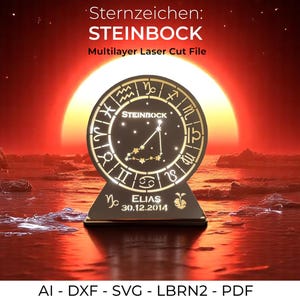 Capricorn Laser Cut File | Sternzeichen Steinbock Lampe SVG | Multilayer Nachtlicht Vorlage | dxf ai pdf lbrn2 | Zodiac Sign Cutting File