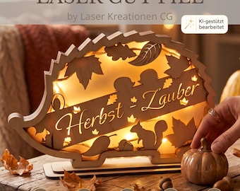 Hedgehog LED lamp | File (ai, dxf, svg, lbrn2, pdf) | Autumn | Autumn magic | Night light | Night lamp | Lighting | Laser | Laser cut |