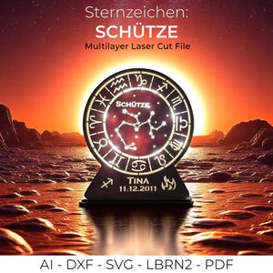 Sagittarius Laser Cut File | Sternzeichen Schütze Lampe SVG | Multilayer Nachtlicht Vorlage | dxf ai pdf lbrn2 | Zodiac Sign Cutting File