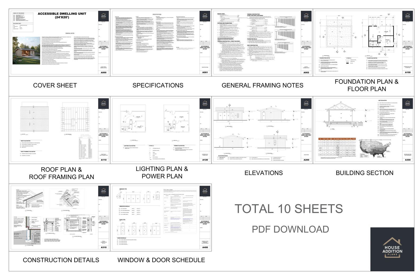 24ft X 20ft ADU Blueprint - Adjustable and Customizable - 480 Square ...