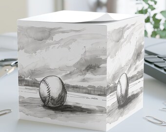 Baseball on a baseball field with baseball field wall watercolor sketch Note Cube, Post it Notes, Home Office, Work From Home, Office Gifts