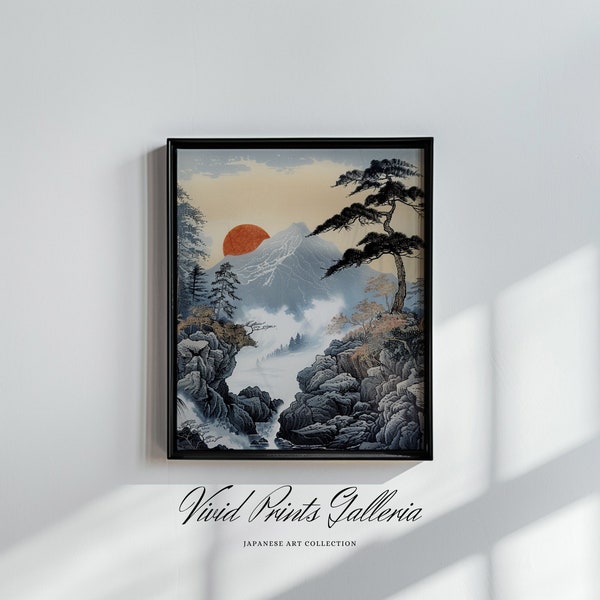 Japanese Waterfall Mountain Sunset | Japanese Art Collection | PRINTABLE Digital Download | Inspired by Hiroaki Takahashi | #4