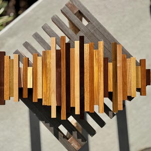 Reclaimed Wood Wall Hanging: Mid Century Modern Decor Slatted Soundwave Sculpture Art