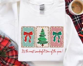 Preppy Christmas TShirt, Most Wonderful Time of The Year Shirt, Christmas Tree Coquette Sweatshirt, Womens Cute Holiday Graphic Tee Gift