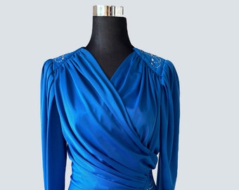 Vintage 1980s blue disco dress with rhinestones size 8/10