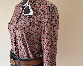 Vintage Angus Clyne Long Sleeve Blouse | Retro Geometric Print Shirt
