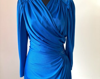 Vintage 1980s blue disco dress with rhinestones size 8/10