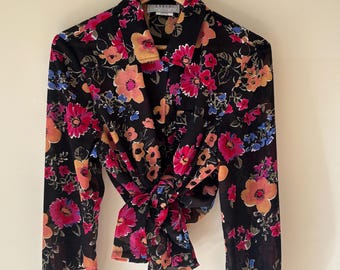 Vintage Sheer Floral Blouse Leesa Label | Long Sleeve Lightweight Shirt | Size 14