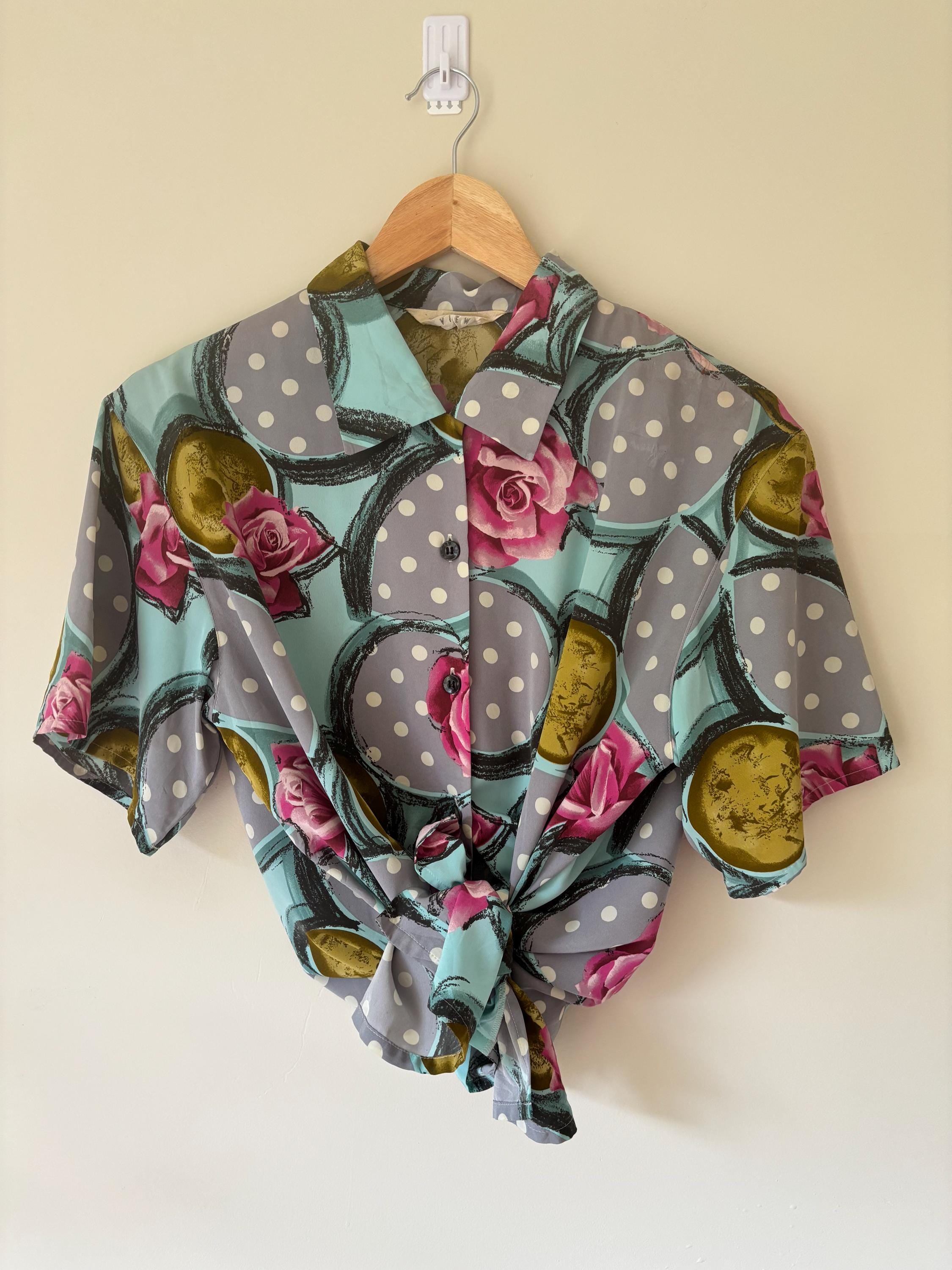Chemise Vintage Fleurie Années 90 - Taille S - Manches Courtes - Occasion En Très Bon état